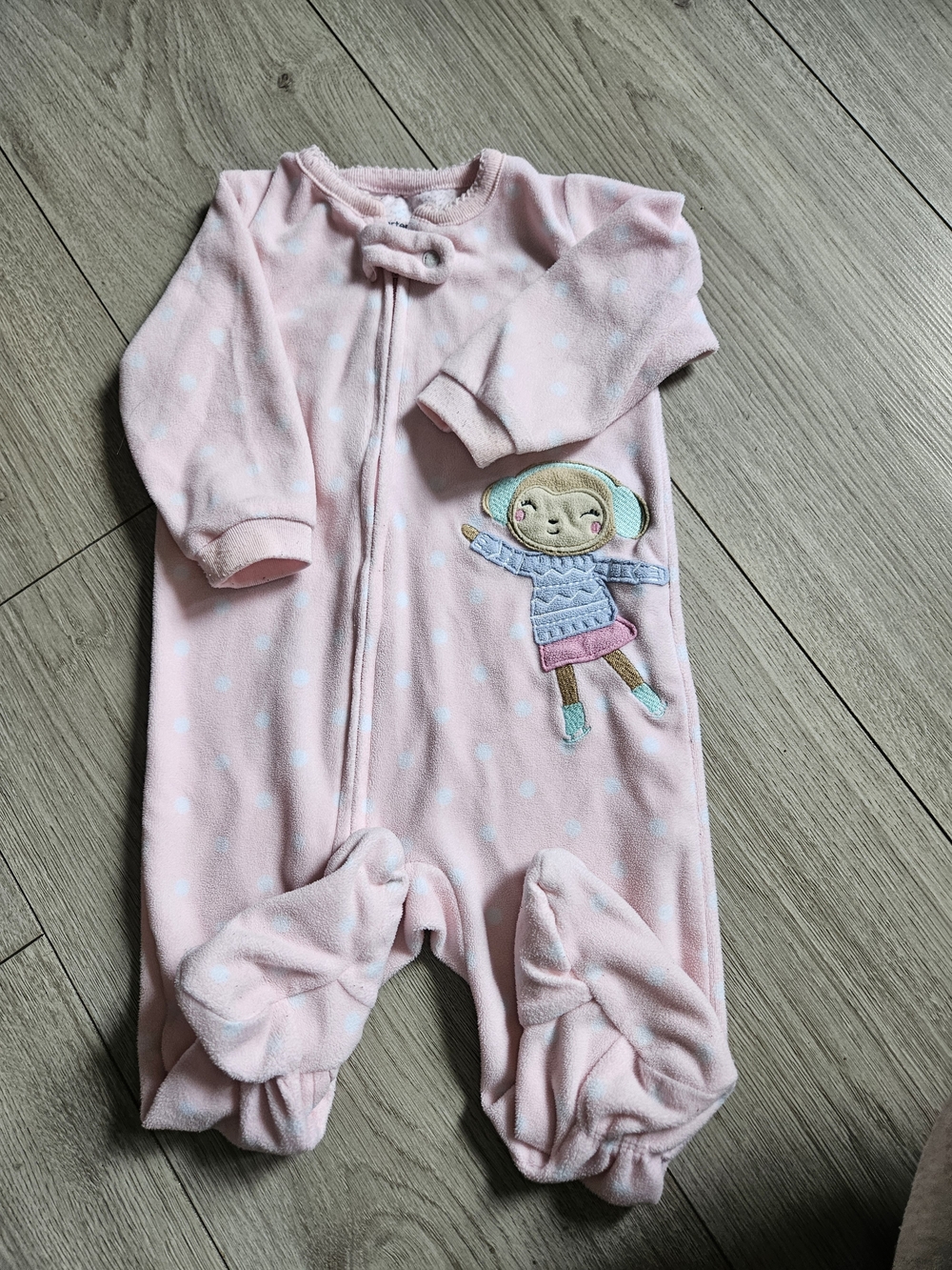 Pajamas Carter's Pink and White Polka Dot Fleece Footed One-Piece 9M